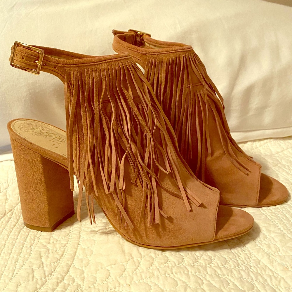 Vince Camuto fringe block heel sandals